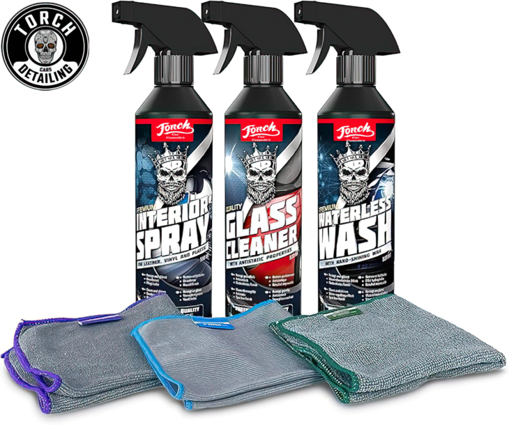 Torch Cars Textil Cleaner, Interior Spray, Waterless Wash Üçlü Set – Profesyonel Araç Bakımının Gücü