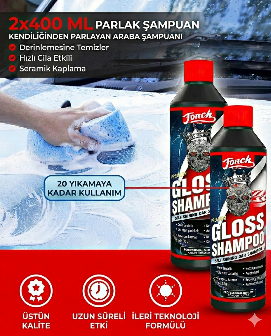 Torch Cars Gloss Shampoo | Yüksek Parlaklık Sağlayan Profesyonel Oto Şampuanı (Kampanya Özel Fiyat)